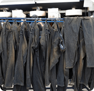 Hanging denim garments